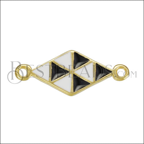 Diamond Pattern Connector Charm GOLD EPOXY - Black + White - 10 pcs