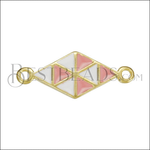 Diamond Pattern Connector Charm GOLD EPOXY - Coral + White - 10 pcs