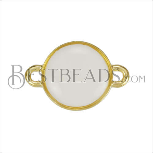 12mm Round Connector Charm GOLD EPOXY - White - 10 pcs