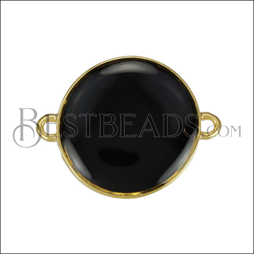 19mm Round Connector Charm GOLD EPOXY - Black - 5 pcs
