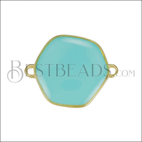 Hexagon Connector Charm GOLD EPOXY - Aqua - 10 pcs