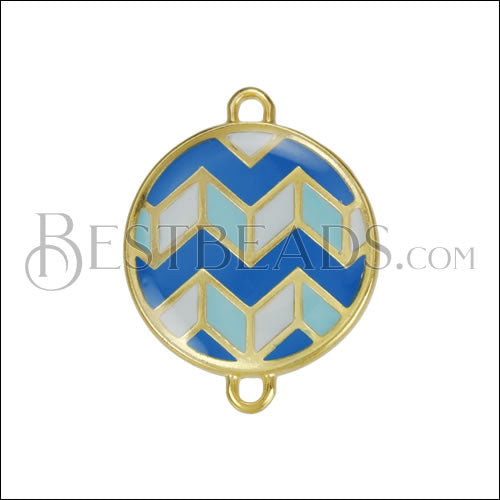 Round ZigZag Connector Charm GOLD EPOXY - Blue Mix - 10 pcs