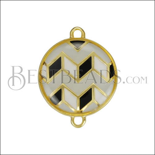 Round ZigZag Connector Charm GOLD EPOXY - Grey Mix - 10 pcs