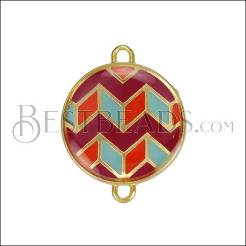 Round ZigZag Connector Charm GOLD EPOXY - Sangria Mix - 10 pcs