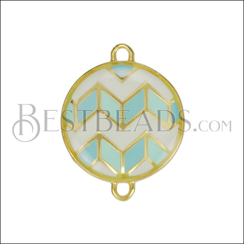 Round ZigZag Connector Charm GOLD EPOXY - White Mix - 10 pcs