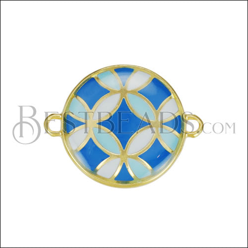 18mm Spanish Tile Connector Charm GOLD EPOXY - Blue Mix - 10 pcs