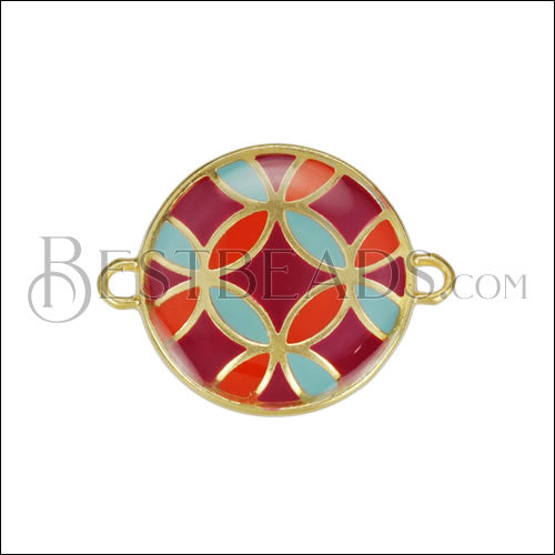 18mm Spanish Tile Connector Charm GOLD EPOXY - Sangria Mix - 10 pcs