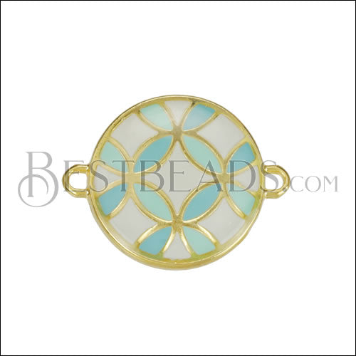 18mm Spanish Tile Connector Charm GOLD EPOXY - White Mix - 10 pcs