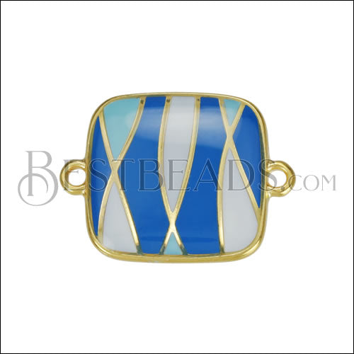 18mm Abstract Square Connector Charm GOLD EPOXY - Blue Mix - 10 pcs