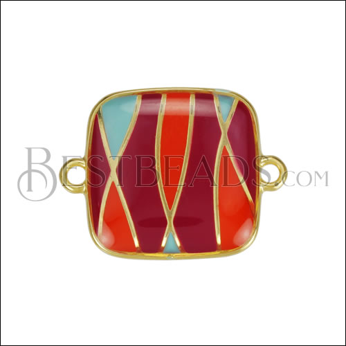 18mm Abstract Square Connector Charm GOLD EPOXY - Sangria Mix - 10 pcs
