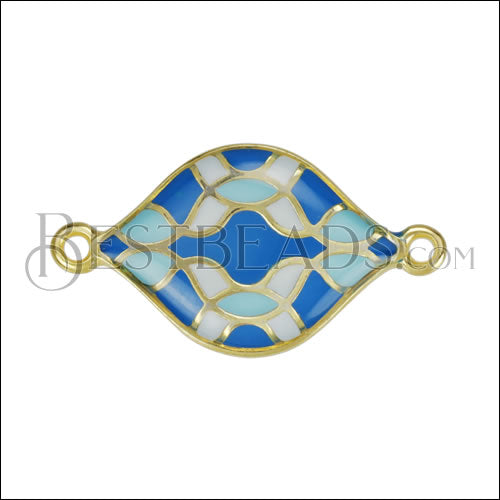 22mm Curvy Tile Connector Charm GOLD EPOXY - Blue Mix - 10 pcs