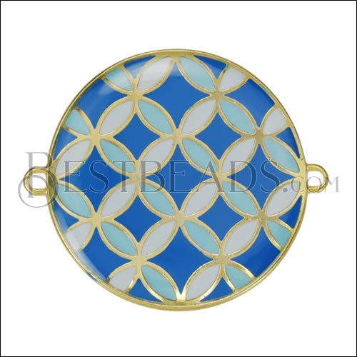 30mm Spanish Tile Connector Pendant GOLD EPOXY - Blue Mix - 5 pcs