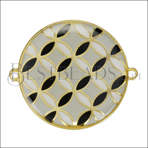 30mm Spanish Tile Connector Pendant GOLD EPOXY - Grey Mix - 5 pcs