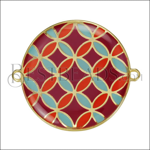 30mm Spanish Tile Connector Pendant GOLD EPOXY - Sangria Mix - 5 pcs