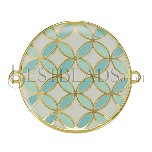 30mm Spanish Tile Connector Pendant GOLD EPOXY - White Mix - 5 pcs