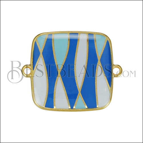23mm Abstract Square Connector Pendant GOLD EPOXY - Blue Mix - 5 pcs