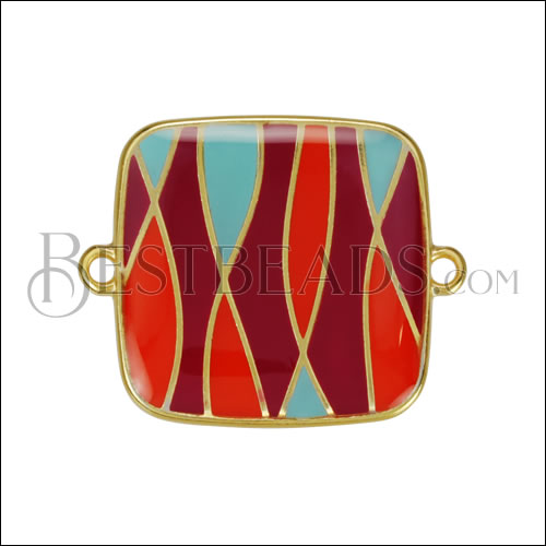 23mm Abstract Square Connector Pendant GOLD EPOXY - Sangria Mix - 5 pcs