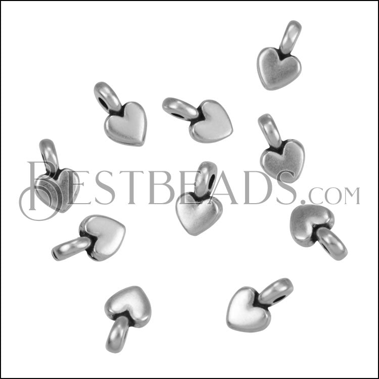MINI Heart Charm ANT SILVER - 10 pcs