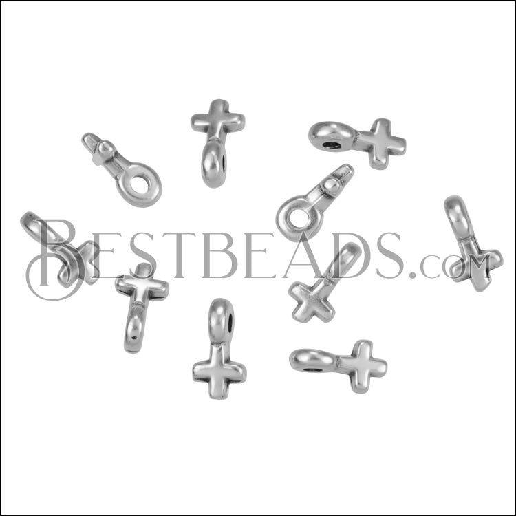MINI Cross Charm ANT SILVER - 10 pcs