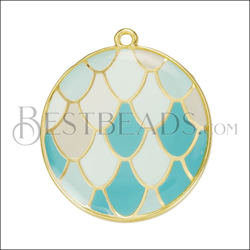 Mermaid Scale Pendant GOLD EPOXY - Pale Sky Mix -  2 pcs