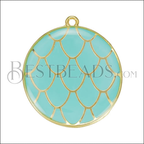 Mermaid Scale Pendant GOLD EPOXY - Turquoise - 2 pcs
