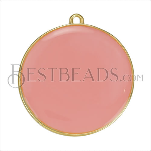 30mm Round Pendant GOLD EPOXY - Coral - 5 pcs