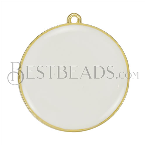 30mm Round Pendant GOLD EPOXY - White - 5 pcs