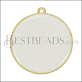 30mm Round Pendant GOLD EPOXY - White - 5 pcs