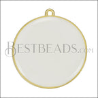 30mm Round Pendant GOLD EPOXY - White - 5 pcs