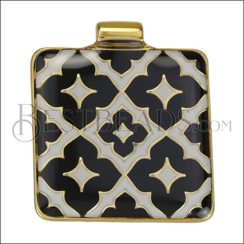 Square Pattern Pendant GOLD EPOXY - Black - 2 pcs