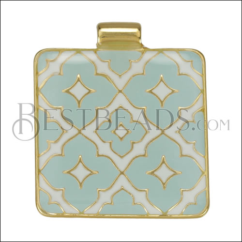Square Pattern Pendant GOLD EPOXY - Pale Jade - 2 pcs