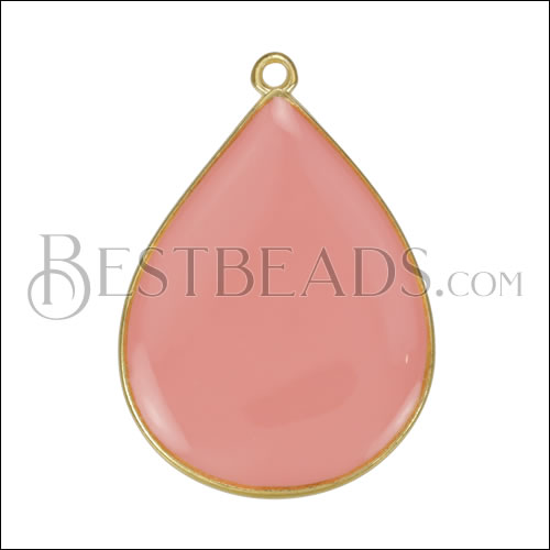 23mm Teardrop Pendant GOLD EPOXY - Coral - 5 pcs