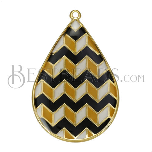 Teardrop ZigZag Pendant GOLD EPOXY - Black Mix - 5 pcs