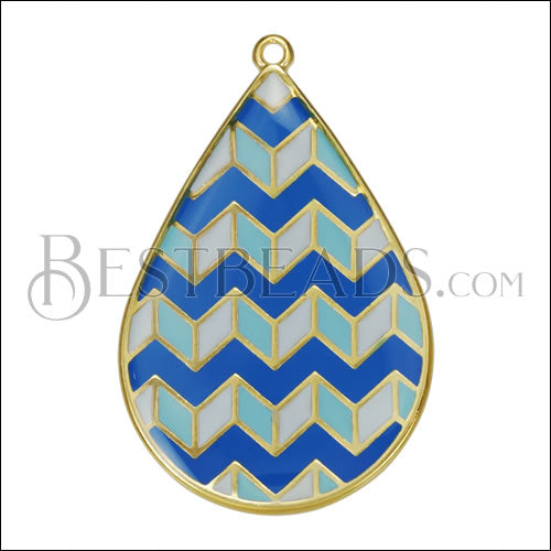 Teardrop ZigZag Pendant GOLD EPOXY - Blue Mix - 5 pcs