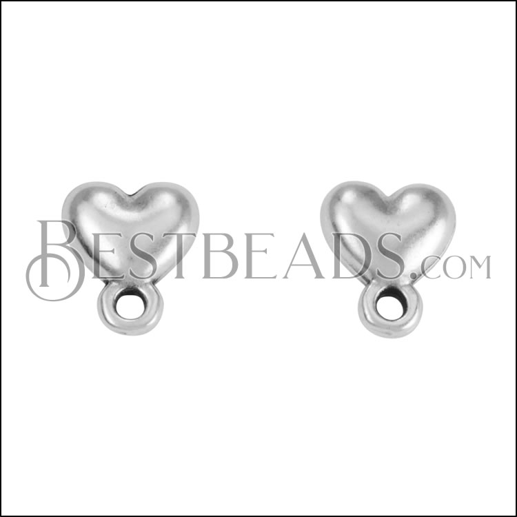 Heart Post Earring with Loop ANT SILVER - 10 pcs