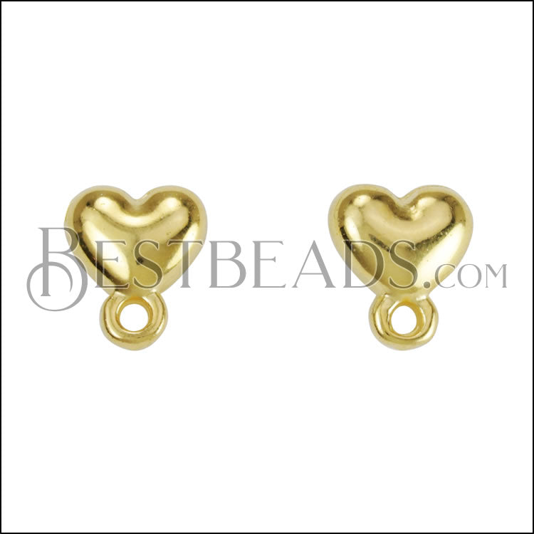 Heart Post Earring with Loop SHINY GOLD - 10 pcs