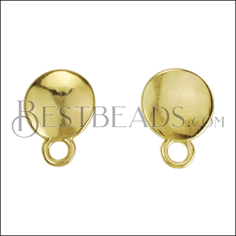 Disc Post Earring with Loop SHINY GOLD - 10 pcs