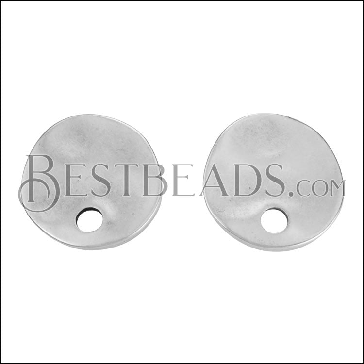 Hammered Circle Post Earring with Hole ANT SILVER - 10 pcs