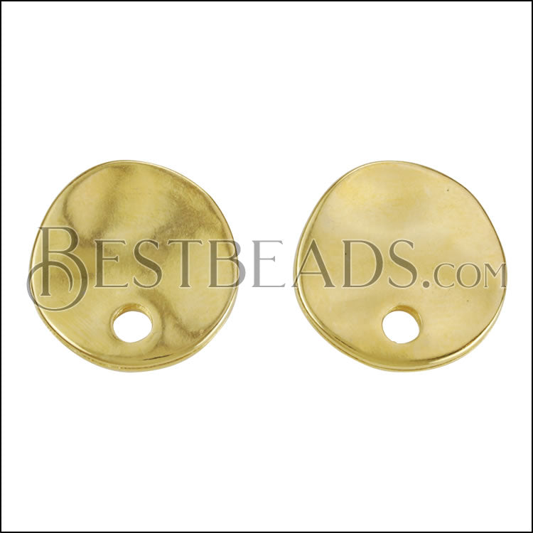 Hammered Circle Post Earring with Hole SHINY GOLD - 10 pcs