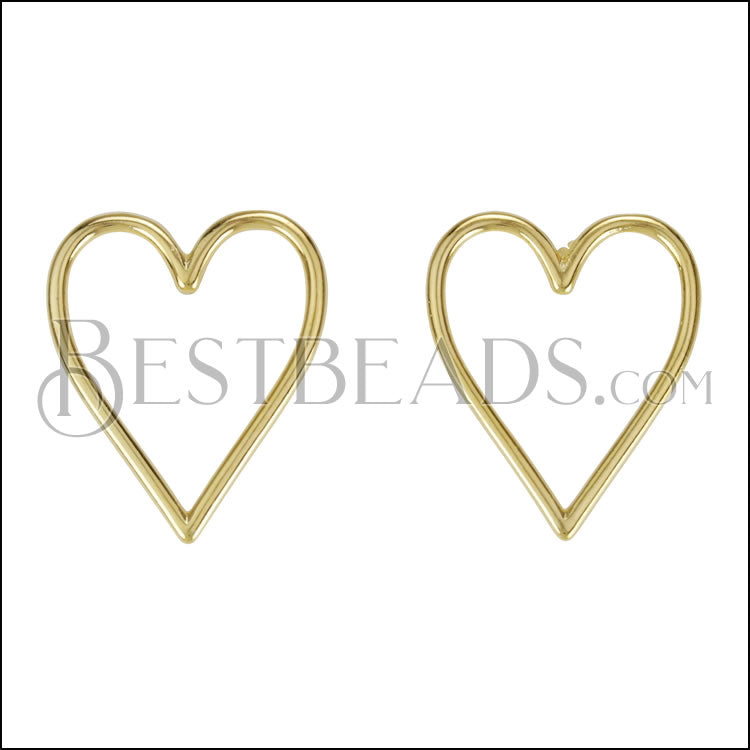 Heart Wire Post Earring SHINY GOLD - 10 pcs