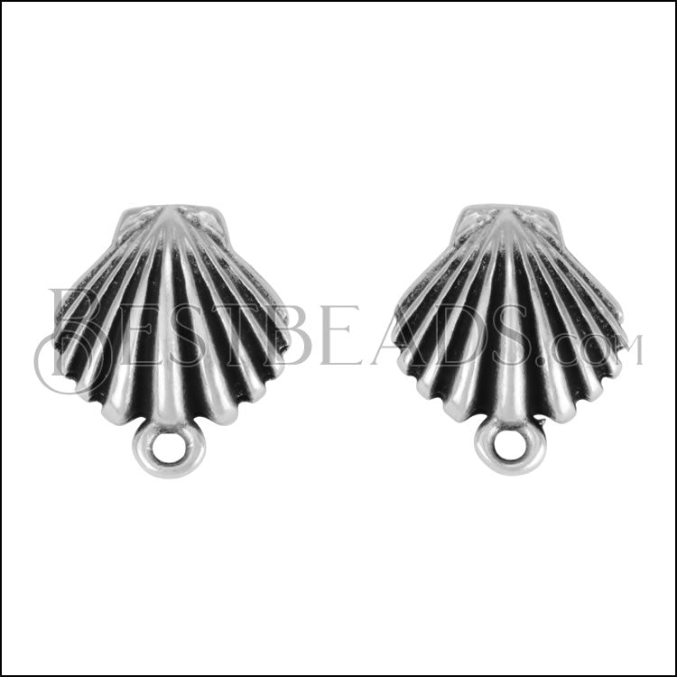 Clamshell Post Earring with Loop ANT SILVER - 10 pcs