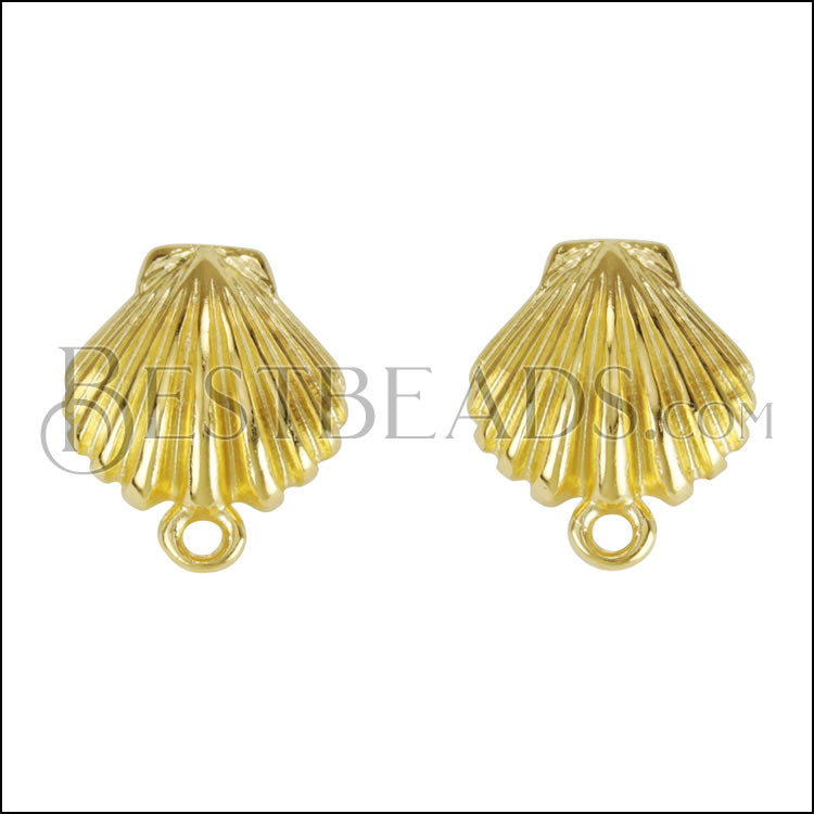 Clamshell Post Earring with Loop SHINY GOLD - 10 pcs