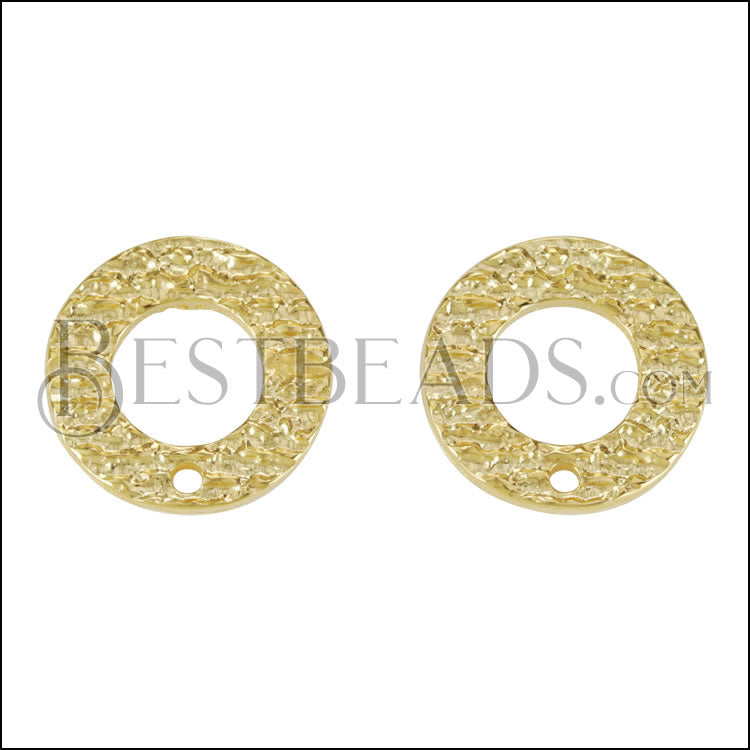 16mm Etched Circle Post Earring with Hole SHINY GOLD - 10 pcs