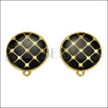 Round Tile Earring Post GOLD EPOXY - Black - 10 pcs