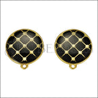 Round Tile Earring Post GOLD EPOXY - Black - 10 pcs
