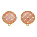 Round Tile Earring Post GOLD EPOXY - Coral - 10 pcs