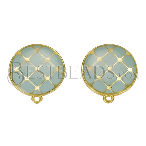 Round Tile Earring Post GOLD EPOXY - Pale Jade - 10 pcs