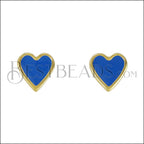 Heart Earring Post GOLD EPOXY - Blue - 10 pcs