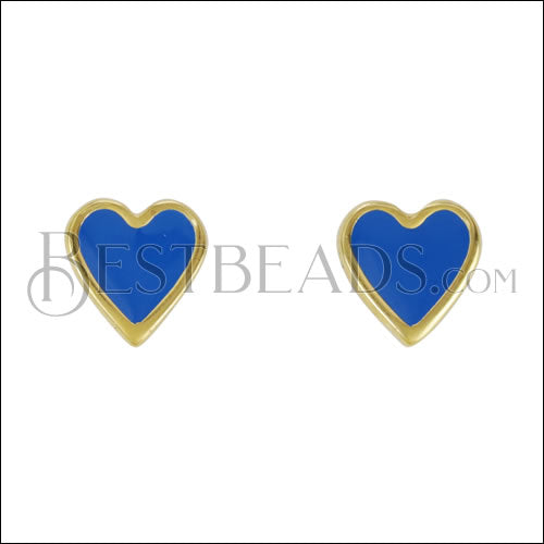 Heart Earring Post GOLD EPOXY - Blue - 10 pcs