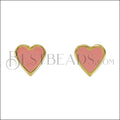 Heart Earring Post GOLD EPOXY - Coral - 10 pcs